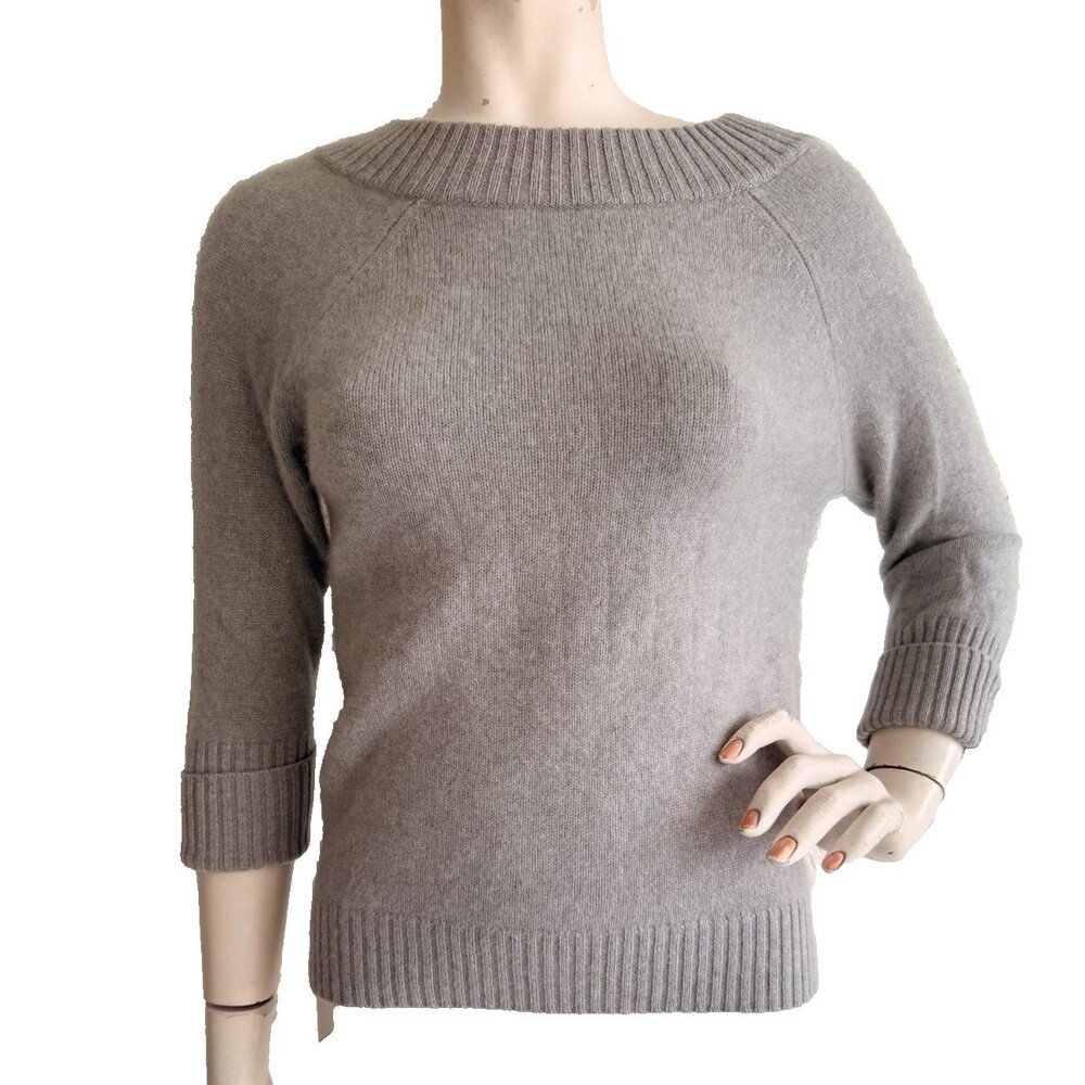 SAKS FIFTH AVENUE 100% Cashmere Sweater Top Light Brown 3/4 Sleeves Size S